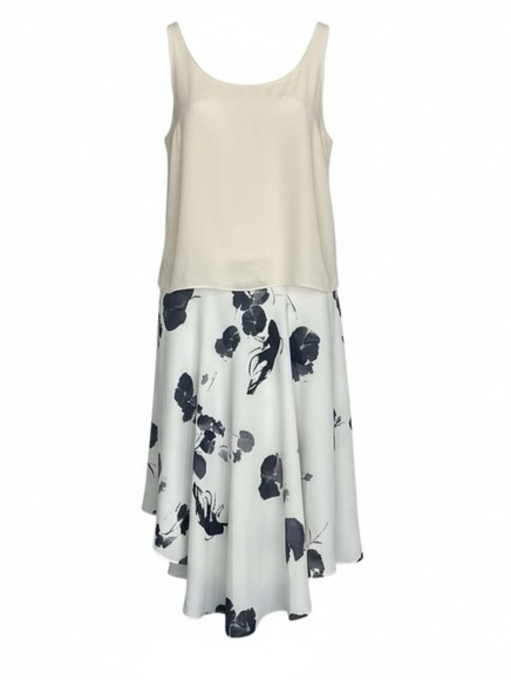 Cream Tank with White Floral A-Line Skirt